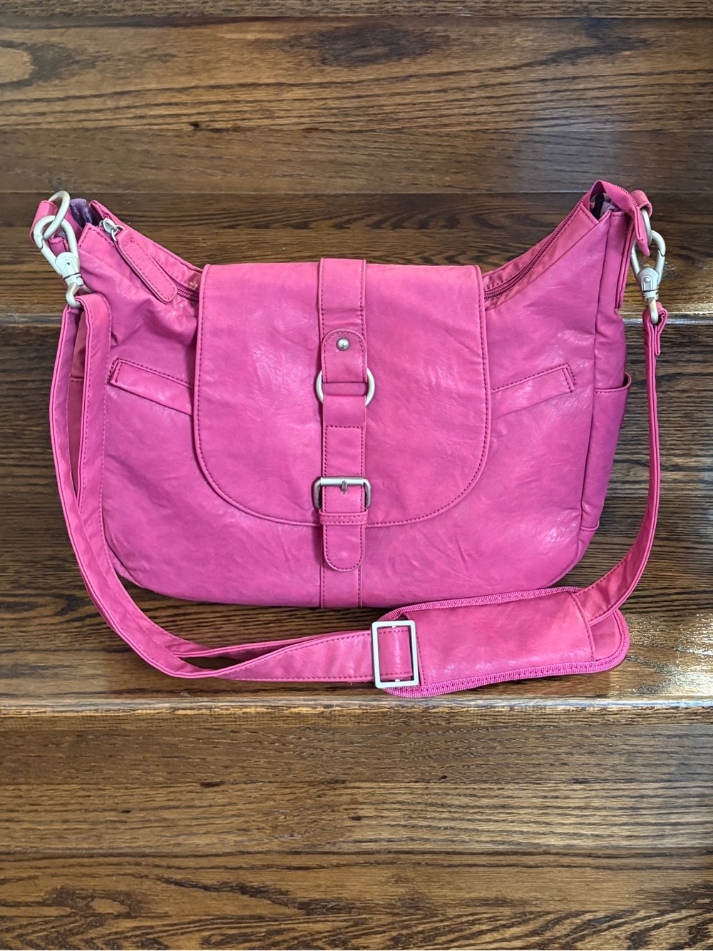 Kelly Moore Vibrant Pink Hobo Carry/Shoulder Removable Basket Camera Diaper Bag